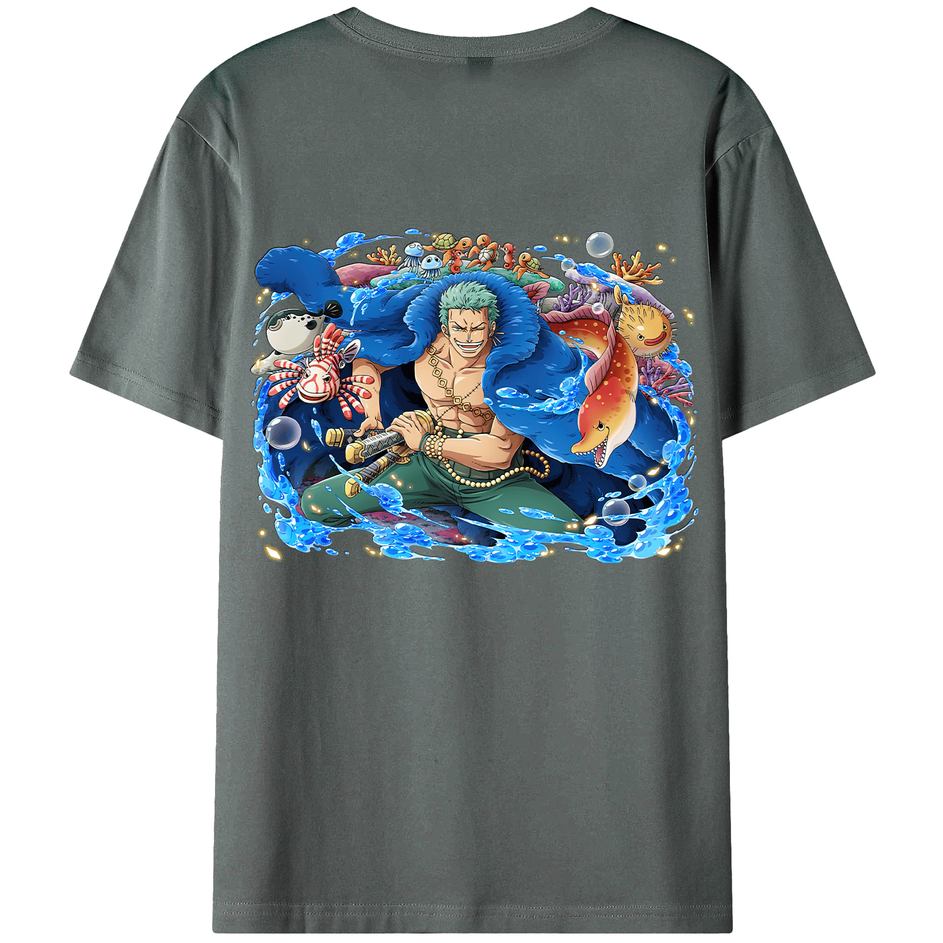 ワンピース ロロノア・ゾロ ONE PIECE Roronoa Zoro 綿100％ メンズ半袖Tシャツ（バックプリント） 通気性